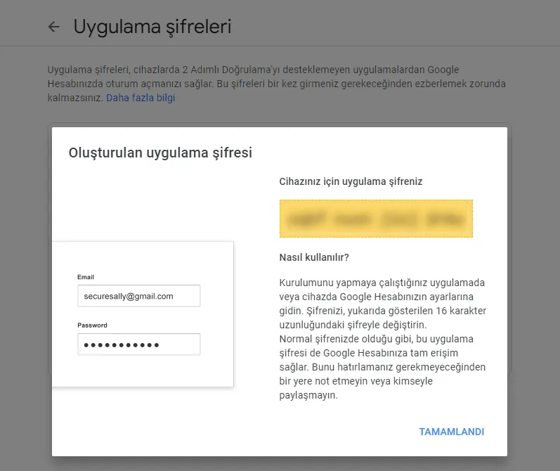 Gmail uygulama şifresi oluşturma — adım 2: şifre oluştur